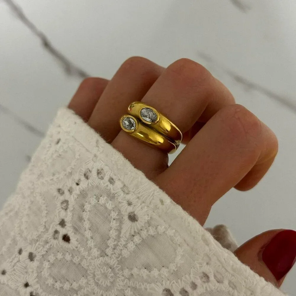 SKU:0029 vintage gold double ring with zircon stone Vintage inspired+in gift box